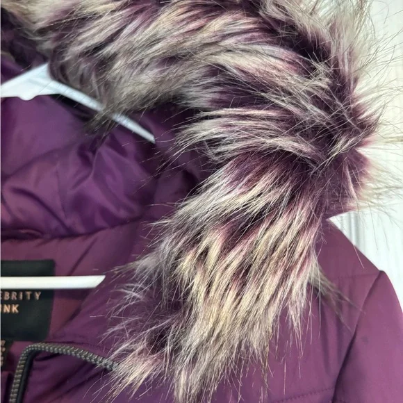 Celebrity Pink Women's Plum Puffer Coat with Faux Fur Hood - Picture 3 of 4